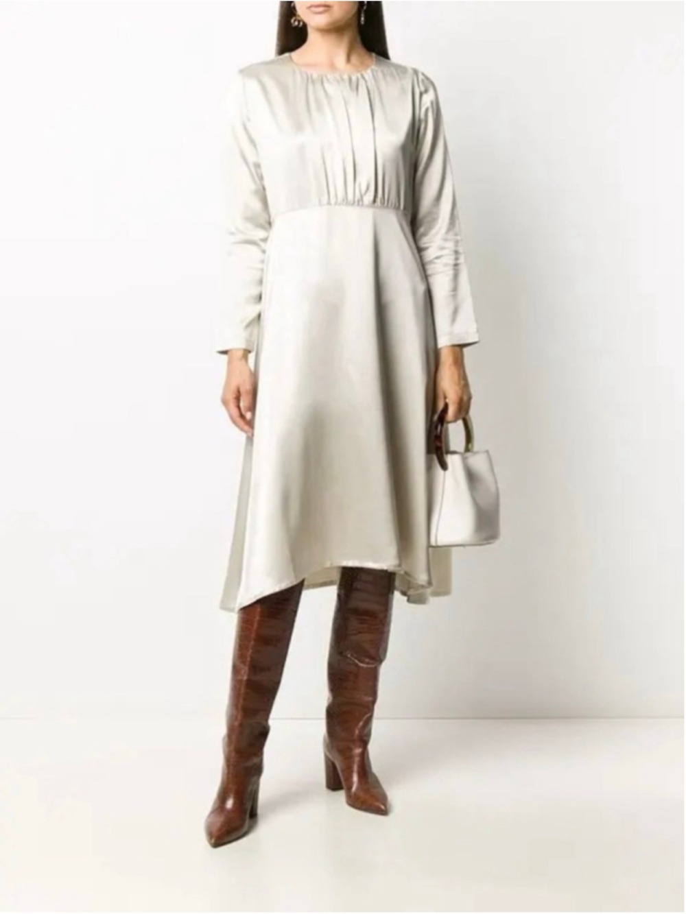 Fabiana Filippi Pleated Midi Dress Neutral Beige Size EU 42 NWT